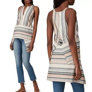 RTR sz2 Rosetta Getty Apron Wrap Halter Top Tan Black Jacquard Stripe Sleeveless